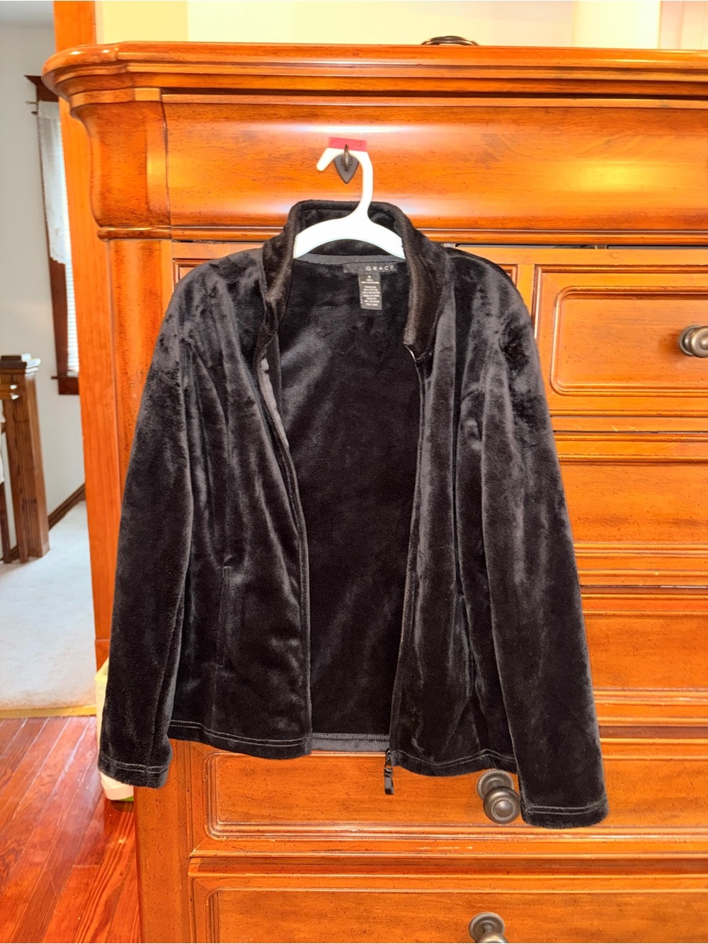 Grace Elements Black Plush Velour Full Zip Jacket Size Small - Picture 2 of 6